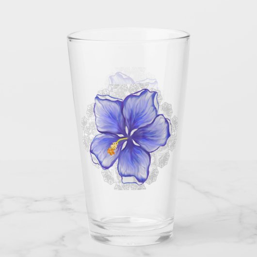 Hibiscus & kant BLAUW Glas (Voorkant)