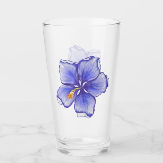 Hibiscus & kant BLAUW Glas (Voorkant)