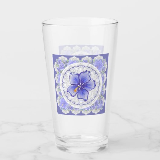 Hibiscus & kant BLAUW Glas (Voorkant)