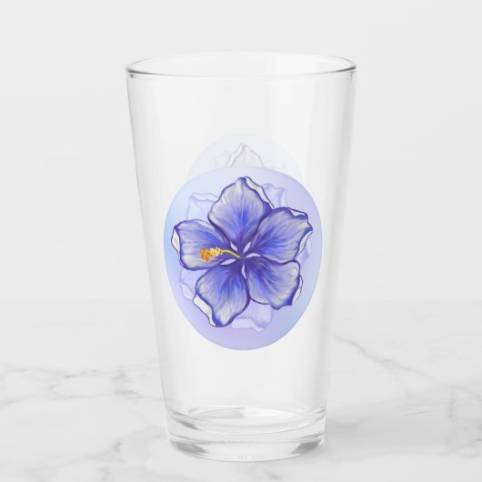 Hibiscus & kant BLAUW Glas (Voorkant)