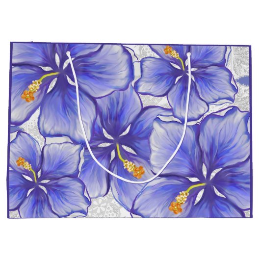 Hibiscus & kant BLAUW Groot Cadeauzakje (Achterkant)