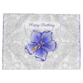 Hibiscus & kant BLAUW Groot Cadeauzakje (Achterkant)