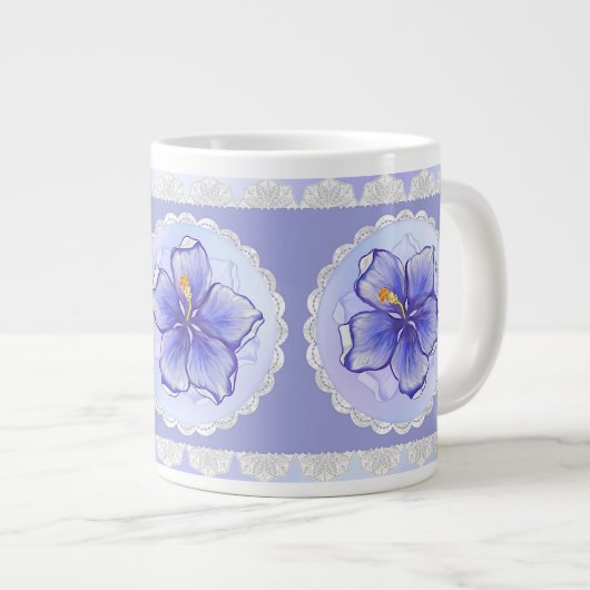 Hibiscus & kant BLAUW Grote Koffiekop (Voorkant rechts)