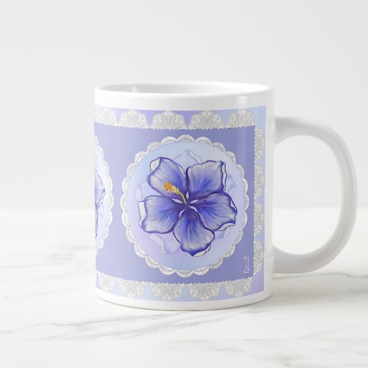 Hibiscus & kant BLAUW Grote Koffiekop (Rechts)