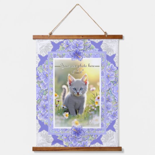 Hibiscus & kant BLAUW Hangend Wandkleed (Voorkant)