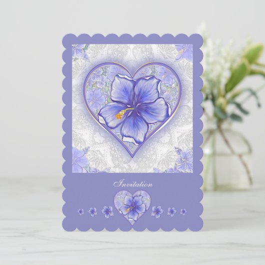 Hibiscus & kant BLAUW Kaart (Staand voorkant)