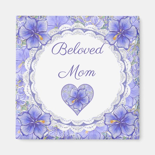 Hibiscus & kant BLAUW Magneet (Voorkant)