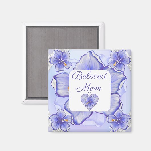 Hibiscus & kant BLAUW Magneet (Voorkant / Achterkant)