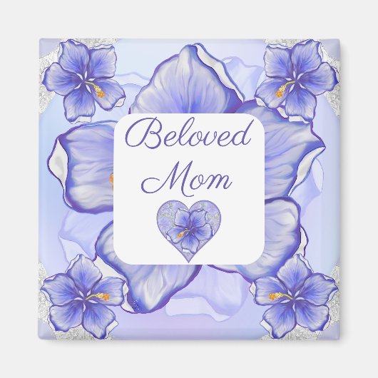 Hibiscus & kant BLAUW Magneet (Voorkant)