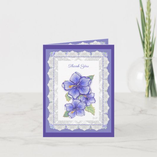Hibiscus & kant BLAUW Notitiekaartje (Voorkant)