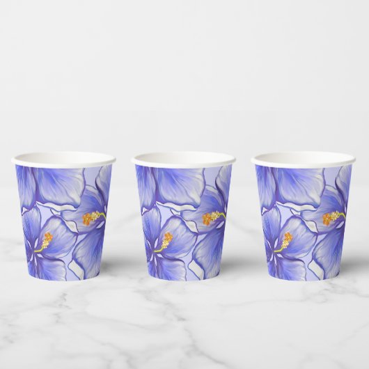 Hibiscus & kant BLAUW Papieren Bekers (Multi)