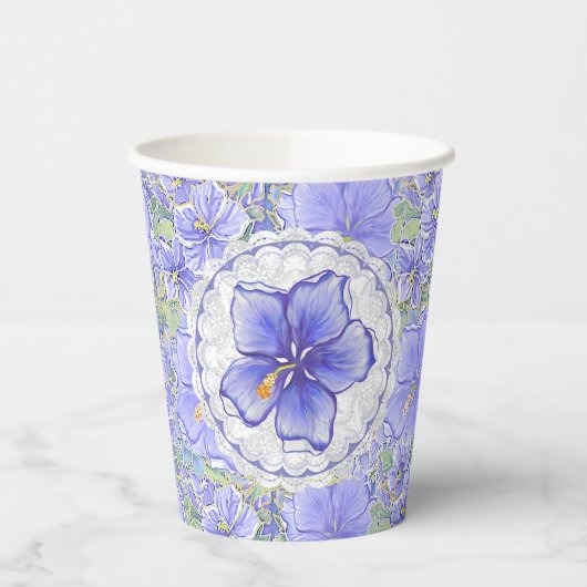 Hibiscus & kant BLAUW Papieren Bekers (Links)