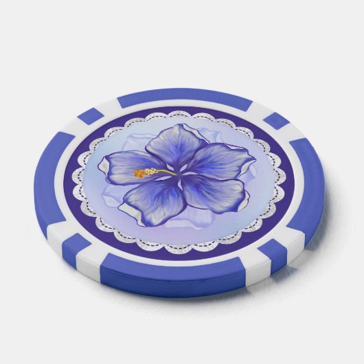 Hibiscus & kant BLAUW Poker Chips (Enkel)