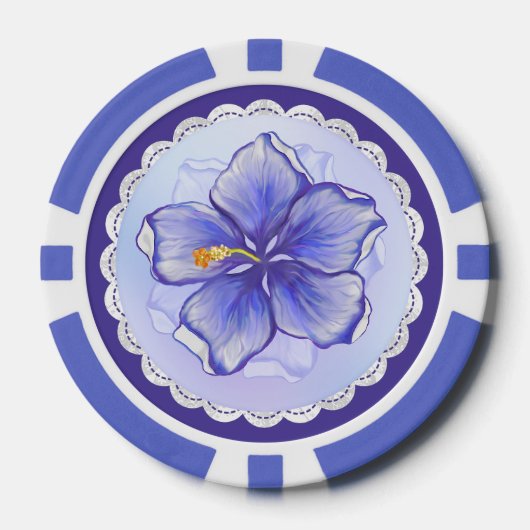 Hibiscus & kant BLAUW Poker Chips (Voorkant)