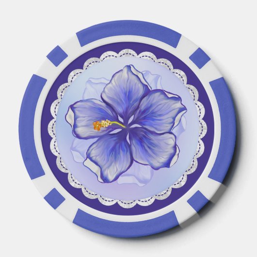 Hibiscus & kant BLAUW Poker Chips (Achterkant)