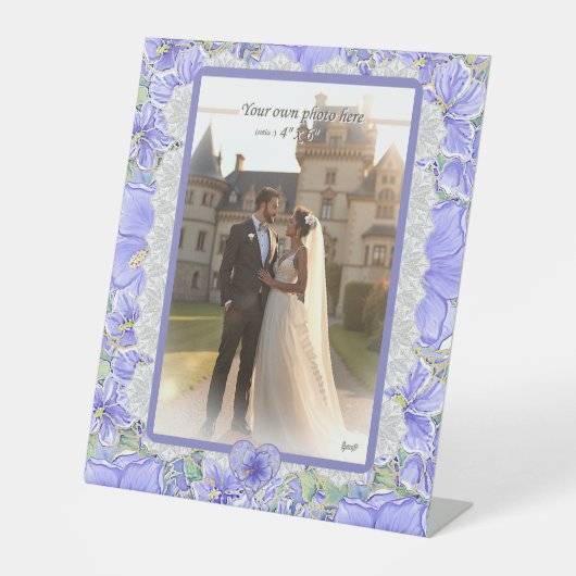 Hibiscus & kant BLAUW Reclamebord Met Voetstuk (Voorkant)