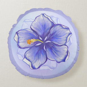 Hibiscus & kant BLAUW Rond Kussen