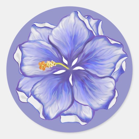 Hibiscus & kant BLAUW Ronde Sticker (Voorkant)