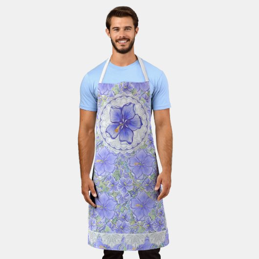 Hibiscus & kant BLAUW Schort (Gedragen)