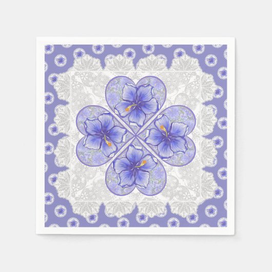 Hibiscus & kant BLAUW Servet (Voorkant)