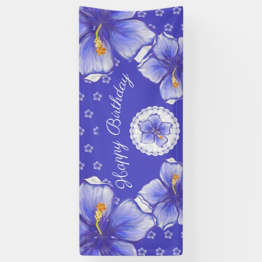 Hibiscus & kant BLAUW Spandoek (Verticaal)