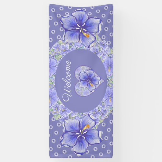 Hibiscus & kant BLAUW Spandoek (Verticaal)