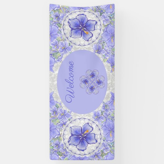 Hibiscus & kant BLAUW Spandoek (Verticaal)