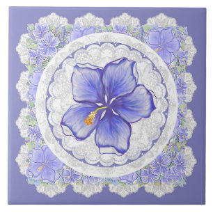 Hibiscus & kant BLAUW Tegeltje