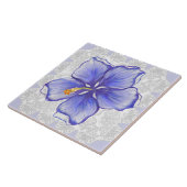 Hibiscus & kant BLAUW Tegeltje (Zijkant)