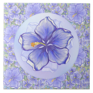 Hibiscus & kant BLAUW Tegeltje