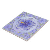 Hibiscus & kant BLAUW Tegeltje (Zijkant)