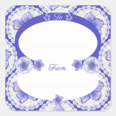 Hibiscus & kant BLAUW Vierkante Sticker (Voorkant)