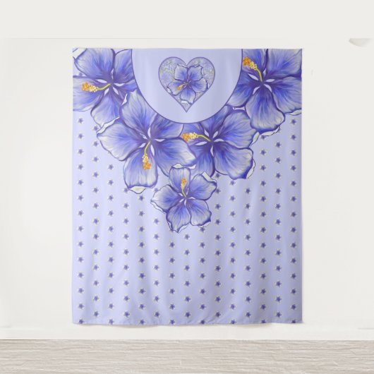 Hibiscus & kant BLAUW Wandkleed (Voorkant)