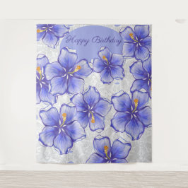 Hibiscus & kant BLAUW Wandkleed