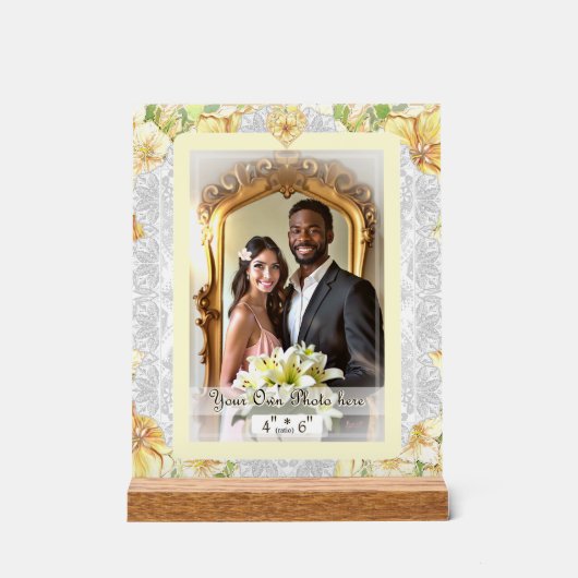 Hibiscus & kant GEEL Acryl Bord (Voorkant)