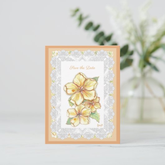 Hibiscus & kant GEEL Briefkaart (Staand voorkant)