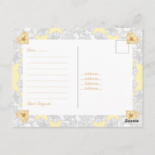 Hibiscus & kant GEEL Briefkaart (Achterkant)