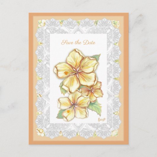 Hibiscus & kant GEEL Briefkaart (Voorkant)