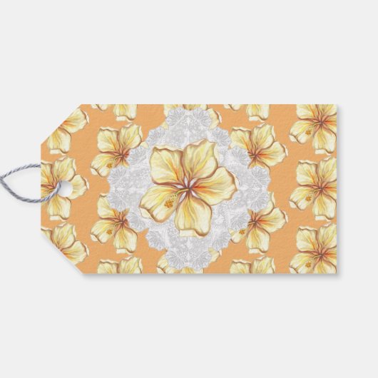 Hibiscus & kant GEEL Cadeaulabel (Achterkant Horizontaal)