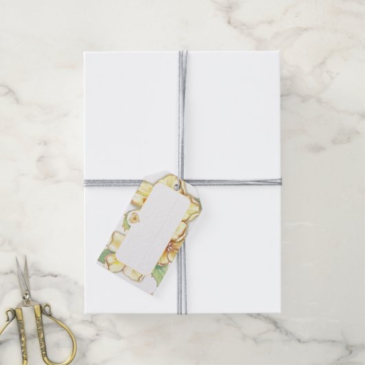 Hibiscus & kant GEEL Cadeaulabel (Met Touw)