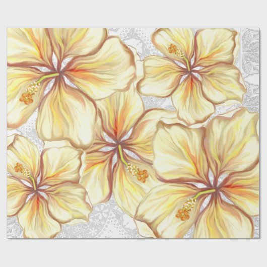 Hibiscus & kant GEEL Cadeaupapier (Vlak)