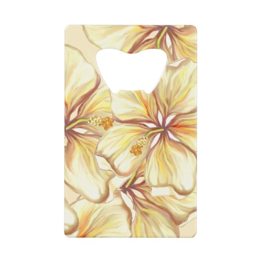 Hibiscus & kant GEEL Creditkaart Flessenopener (Voorkant)