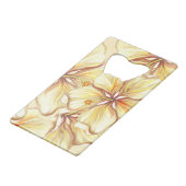 Hibiscus & kant GEEL Creditkaart Flessenopener (Voorkant Gekanteld)