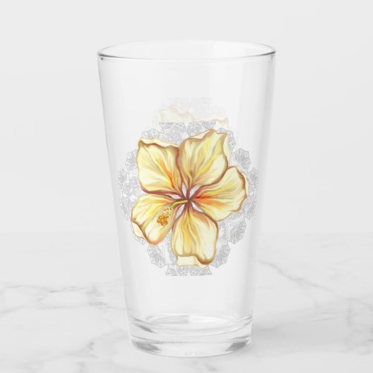 Hibiscus & kant GEEL Glas (Voorkant)