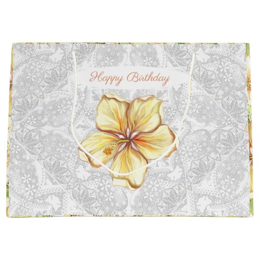 Hibiscus & kant GEEL Groot Cadeauzakje (Voorkant)