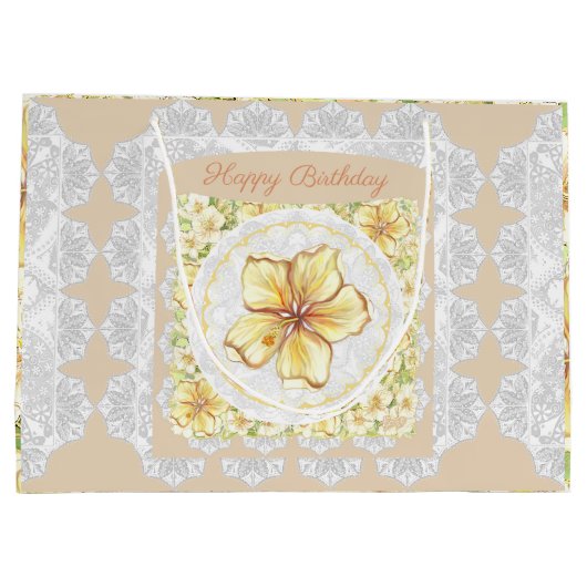 Hibiscus & kant GEEL Groot Cadeauzakje (Achterkant)