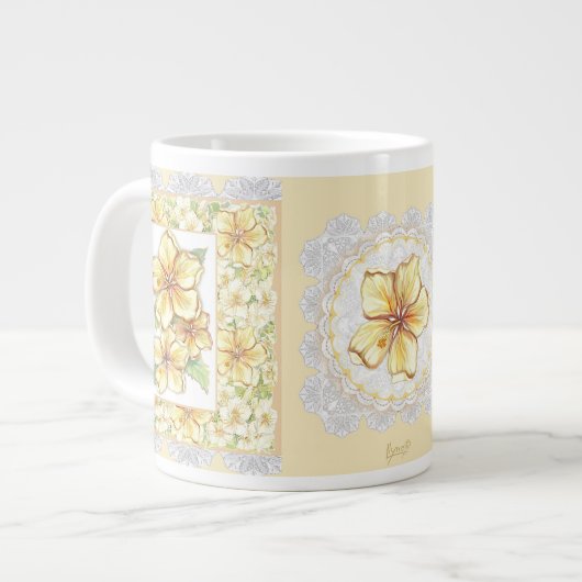 Hibiscus & kant GEEL Grote Koffiekop (Links)