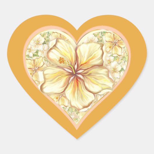 Hibiscus & kant GEEL Hart Sticker (Voorkant)