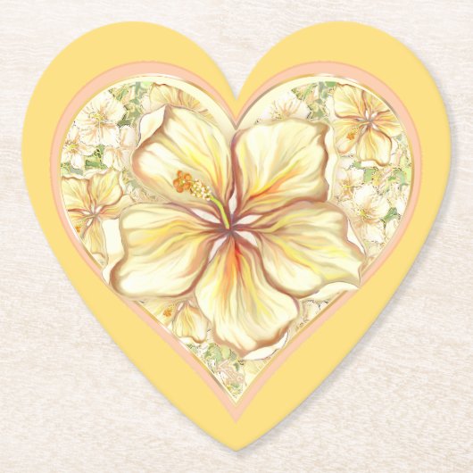 Hibiscus & kant GEEL Kartonnen Onderzetters (Voorkant)