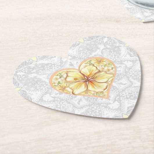 Hibiscus & kant GEEL Kartonnen Onderzetters (Gekanteld)